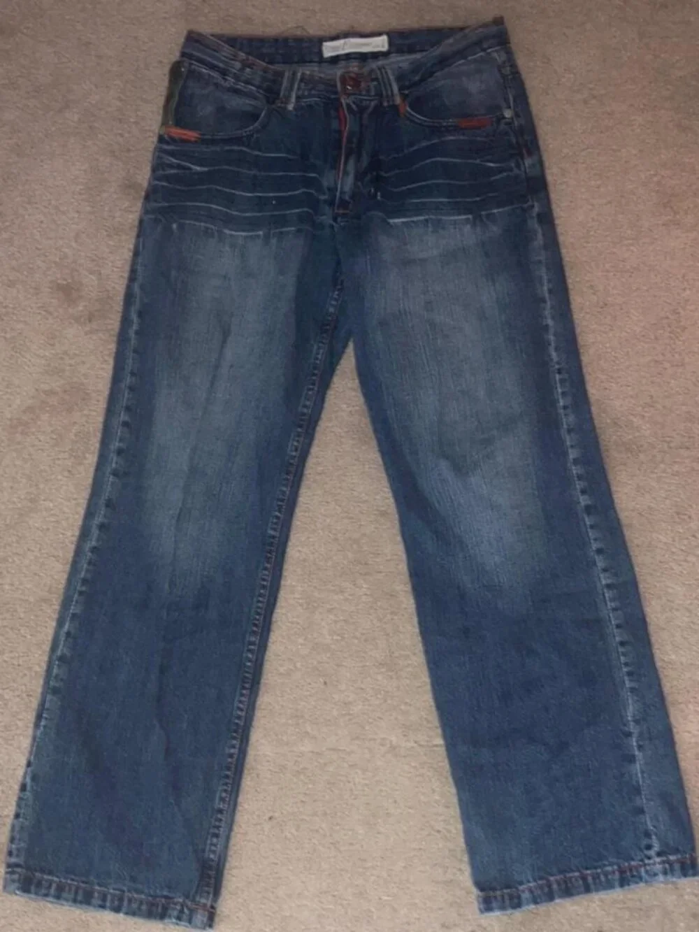 Y2k Diesel Blue Jeans Orange Stitching, Red Buttons, Stash Pocket